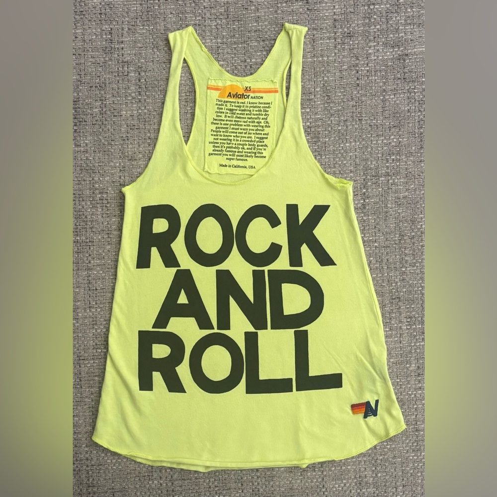 Aviator Nation 🌈 Neon Yellow Rock And Roll Tank Top Size Extra Small